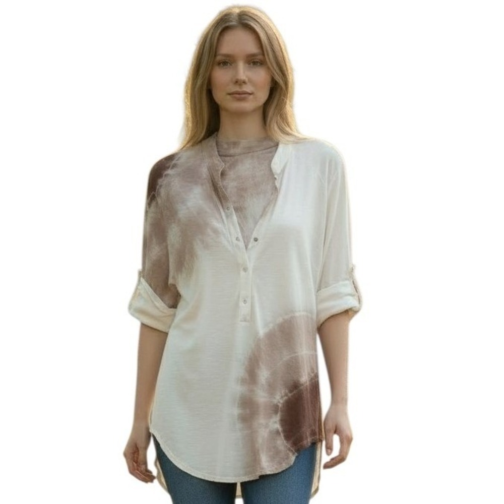 Young Fabulous & Broke Women's size Small Tie Dye‎ Henley Roll Tab Slouchy Top